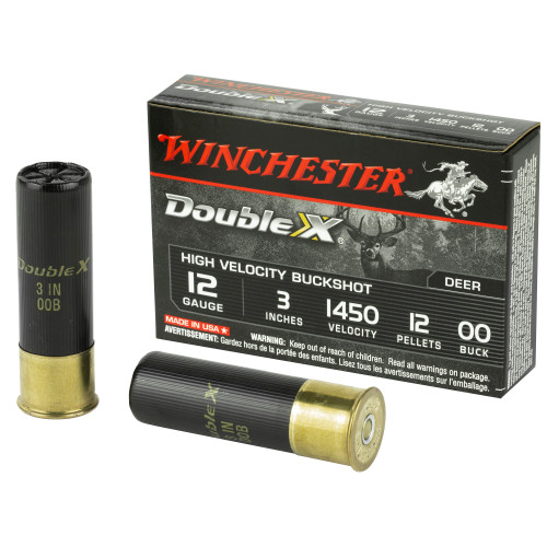Winchester Ammunition Double X 12 Gauge Shotgun Shells - 3", 00 Buck, Buckshot, 12 Pellets, 5 Round Box