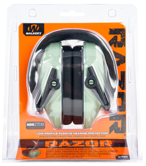 Walker's GWP-RSMPAS-SGN Razor Slim Passive Muff 27 dB Over the Head Polymer Sage Green Ear Cups with Black Headband & White Logo