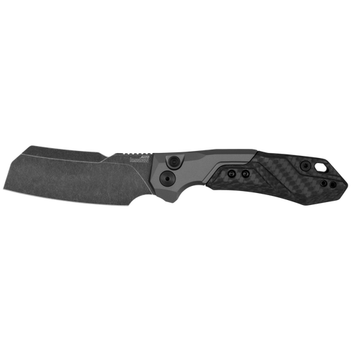 Kershaw Launch 14 AUTO Folding Knife - 3.375" BlackWashed CPM-154 Cleaver Blade, Gray Anodized Aluminum Handles with Carbon Fiber Scale