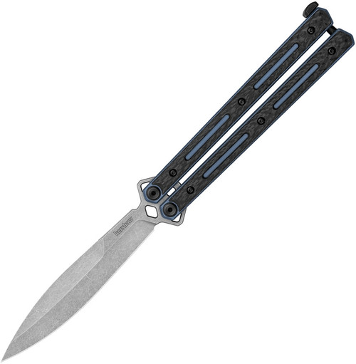 Kershaw 5150CF Lucha Balisong Butterfly Knife - 4.6" CPM-20CV Working Spear Point Blade, Carbon Fiber Handles with Blue Titanium Liners