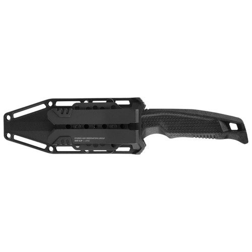 SOG Recondo FX Fixed Blade Knife - 4.61" CRYO 440C Black TiNi Clip Point Plain, Black GRN Handles, Universal Mounting System GRN Sheath SOG Recondo FX Fixed Blade Knife - 4.61" CRYO 440C Black TiNi Clip Point Plain, Black GRN Handles, Universal Mounting System GRN Sheath