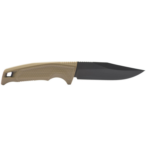 SOG Recondo FX Fixed Blade Knife - 4.61" CRYO 440C Black TiNi Clip Point Plain, FDE GRN Handles, Universal Mounting System GRN Sheath SOG Recondo FX Fixed Blade Knife - 4.61" CRYO 440C Black TiNi Clip Point Plain, FDE GRN Handles, Universal Mounting System GRN Sheath