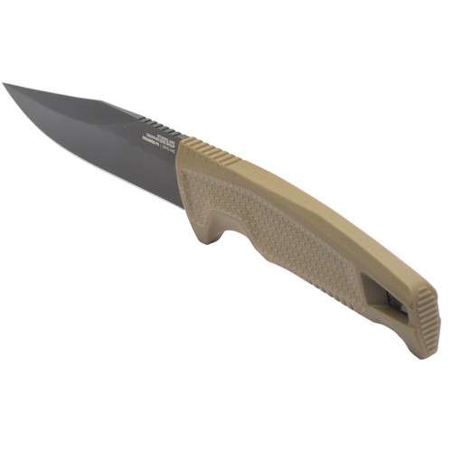 SOG Recondo FX Fixed Blade Knife - 4.61" CRYO 440C Black TiNi Clip Point Plain, FDE GRN Handles, Universal Mounting System GRN Sheath SOG Recondo FX Fixed Blade Knife - 4.61" CRYO 440C Black TiNi Clip Point Plain, FDE GRN Handles, Universal Mounting System GRN Sheath