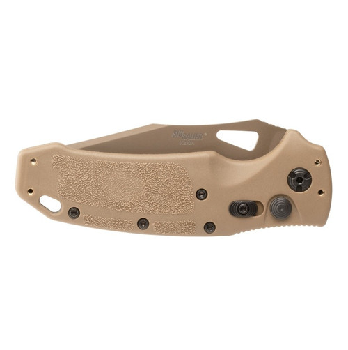 SIG Sauer by Hogue K320A M17 AUTO Folding Knife - 3.5" S30V Coyote Tan Tanto Combo Blade, Coyote Tan Polymer Handles SIG Sauer by Hogue K320A M17 AUTO Folding Knife - 3.5" S30V Coyote Tan Tanto Combo Blade, Coyote Tan Polymer Handles
