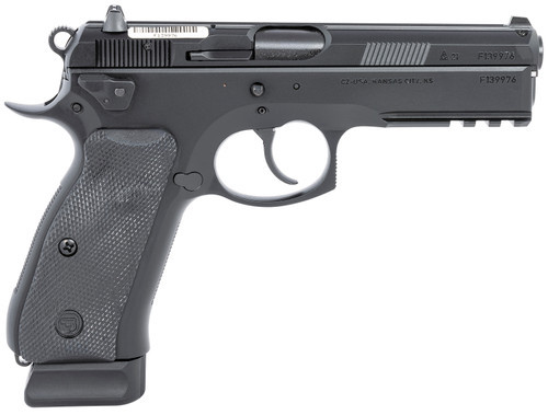CZ-USA 89153 CZ 75 SP-01 Tactical 9mm Luger Caliber with 4.60" Non-Tilted Barrel, 18+1 Capacity, Black Polycoat Finish Picatinny Rail Frame, Inside Railed Black Steel Slide, Rubber Grip, Luminescent Front Sight & Decocker Safety