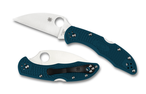 Spyderco Delica 4 Lightweight Folding Knife-  2.9" K390 Satin Wharncliffe Plain Blade, Blue FRN Handles