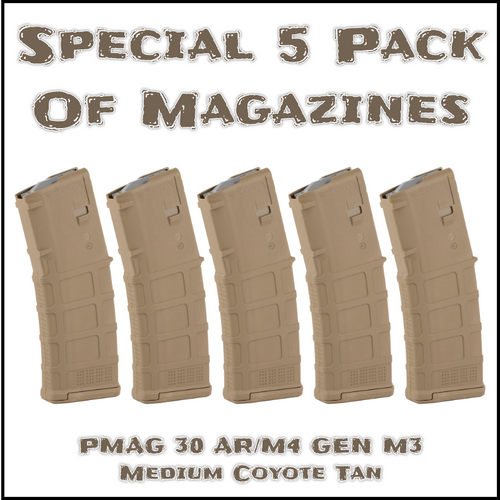 Magpul PMAG 30 AR/M4 GEN M3 - Medium Coyote Tan - 5 Pack of Magazines