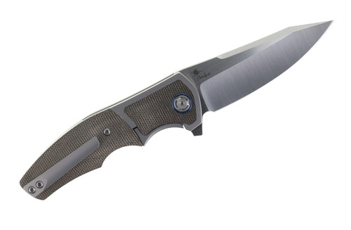 Reate Knives Mini Crossroad Framelock - 3.20" Bohler M390 Satin Blade, Titanium Handle with OD Green Micarta Inlays Reate Knives Mini Crossroad Framelock - 3.20" Bohler M390 Satin Blade, Titanium Handle with OD Green Micarta Inlays