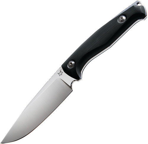 Fox Jesper Voxnaes TUR Fixed Knife - 4.33" Plain N690 Blade, Black G10 Handles, Black Leather Sheath