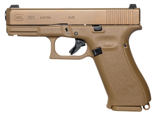 Glock PX1950703 G19X Compact Crossover 9mm Luger Caliber with 4.02" Glock Marksman Barrel, 17+1 Capacity, Bronze Nitron Finish Picatinny Rail Frame, Serrated Coyote nPVD Steel Slide, Rough Texture Interchangeable Backstraps Grip & Glock Night Sights Glock PX1950703 G19X Compact Crossover 9mm Luger Caliber with 4.02" Glock Marksman Barrel, 17+1 Capacity, Bronze Nitron Finish Picatinny Rail Frame, Serrated Coyote nPVD Steel Slide, Rough Texture Interchangeable Backstraps Grip & Glock Night Sights