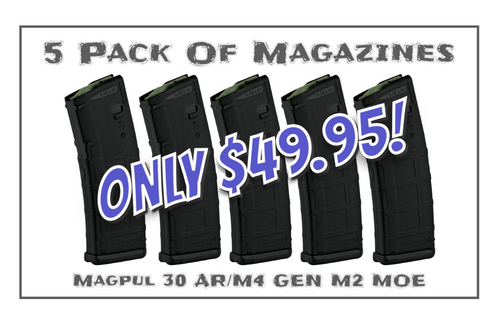 Magpul PMAG 30RD AR-15 Gen M2 MOE 5.56 Magazine - Black - 5 Pack of Magazines