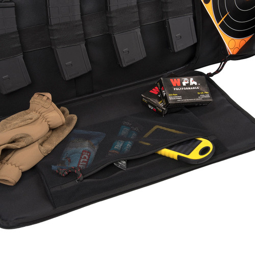 Tac Six 10836 Squad Tactical Case made of Black 600D Polyester with Lockable Zippers, MOLLE System, Rope Carry Handles, Storage Pockets & Detachable Shoulder Straps 42" L x 13" H x 4.50" W Interior Dimensions Tac Six 10836 Squad Tactical Case made of Black 600D Polyester with Lockable Zippers, MOLLE System, Rope Carry Handles, Storage Pockets & Detachable Shoulder Straps 42" L x 13" H x 4.50" W Interior Dimensions