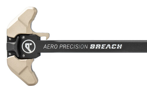 Aero Precision BREACH AR-10 Ambidextrous Charging Handle - Small Lever, Gas Deflection Shelf, Anodized Finish, Tan Aero Precision BREACH AR-10 Ambidextrous Charging Handle - Small Lever, Gas Deflection Shelf, Anodized Finish, Tan