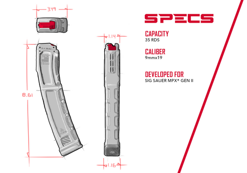 Thril SM9 MPX 35 Round Gen II Magazine - 9mm Luger, For the Sig Sauer MPX, Black Thril SM9 MPX 35 Round Gen II Magazine - 9mm Luger, For the Sig Sauer MPX, Black