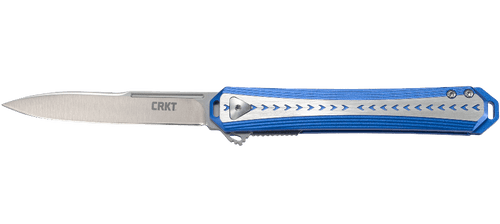 CRKT Stickler Assisted Flipper Knife - 3.38" Sandvik 12C27 Satin Spear Point Blade, Blue and Silver Aluminum Handles