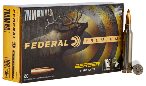 Federal Premium Berger Hybrid Hunter 7mm Rem Magnum 168 gr - 20 Rounds per Box Federal Premium Berger Hybrid Hunter 7mm Rem Magnum 168 gr - 20 Rounds per Box