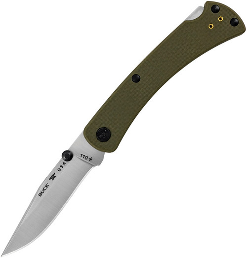 Buck 110 Slim Pro TRX Folding Hunter - 3.75" S30V Plain Blade, OD Green G10 Handles, Cerakote Deep Carry Pocket Clip