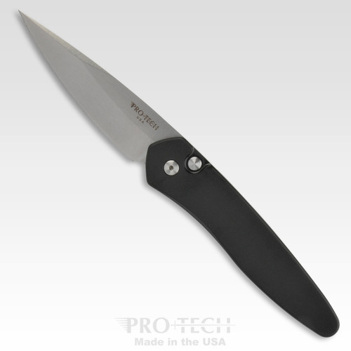 ProTech 3405 Newport AUTO Folding Knife - 3" S35VN Stonewashed Blade, Black Aluminum Handles