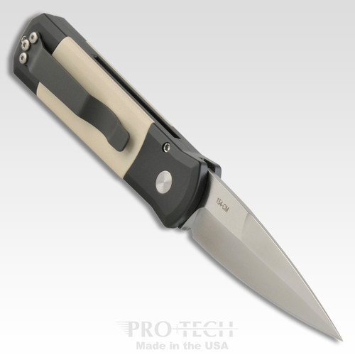 ProTech 751 Godson Tuxedo AUTO Folding Knife - 3.15" 154CM Blade, Black Aluminum Handles with Ivory Micarta Inlays ProTech 751 Godson Tuxedo AUTO Folding Knife - 3.15" 154CM Blade, Black Aluminum Handles with Ivory Micarta Inlays