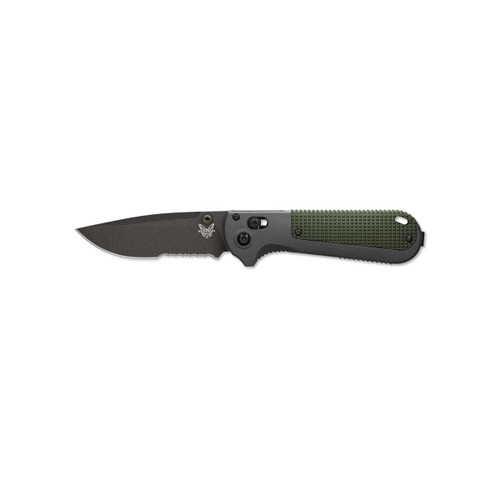 Benchmade Redoubt AXIS Folding Knife - 3.55" CPM-D2 Graphite Black Combo Blade, Gray and Green Grivory Handles - 430SBK
