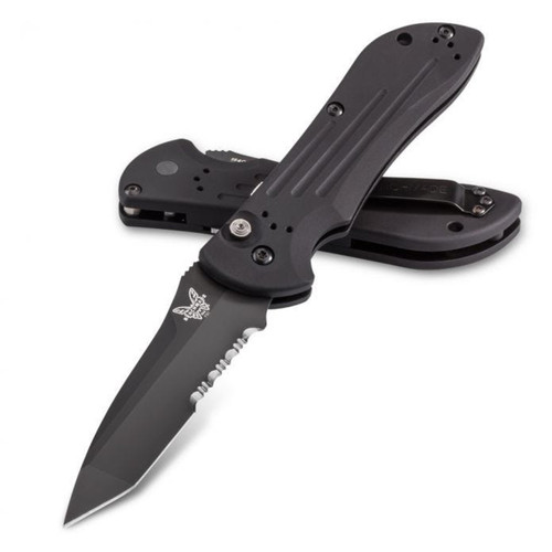 Benchmade AUTO Stryker Folding Knife - 3.6" Black Combo Tanto Blade, Aluminum Handles - 9101SBK