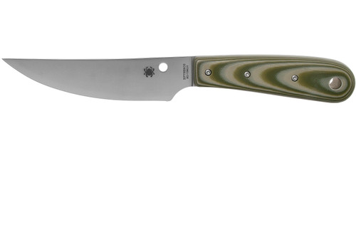 Spyderco Bow River Fixed Blade Knife - 4.4" 8Cr13MoV Blade, Tan/OD Green G10 Handles, Leather Sheath