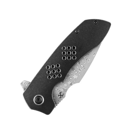 Kansept Knives Entity Flipper Knife - 3.52" Damascus Drop Point Blade, Black Stonewashed Titanium Handles - K1036A3 Kansept Knives Entity Flipper Knife - 3.52" Damascus Drop Point Blade, Black Stonewashed Titanium Handles - K1036A3
