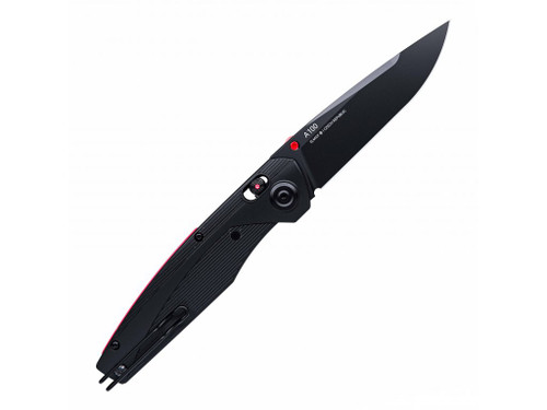 Acta Non Verba Knives A100 MagnaCut A-Lock Folding Knife - 3.5" CPM MagnaCut Black DLC Drop Point, Black GRN Handles with Red Backspacer - ANVA100-007 Acta Non Verba Knives A100 MagnaCut A-Lock Folding Knife - 3.5" CPM MagnaCut Black DLC Drop Point, Black GRN Handles with Red Backspacer - ANVA100-007