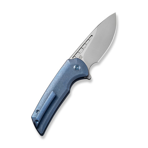 We Knife Company Mini Malice Flipper Knife - 2.98" CPM-20CV Bead Blasted Blade, Blue Titanium Handles - WE054BL-3 We Knife Company Mini Malice Flipper Knife - 2.98" CPM-20CV Bead Blasted Blade, Blue Titanium Handles - WE054BL-3