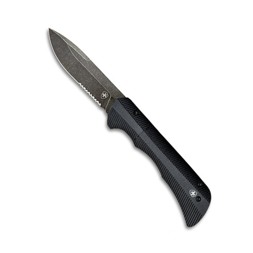 Templar Knife Auto Assist Folder - 3.25" Partially Serrated Drop Point D2 Blade, Stonewashed 6061 Aluminum Handles