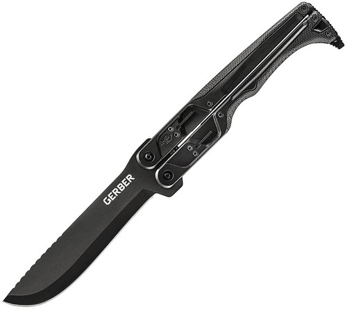 Gerber DoubleDown Folding QuadLock Machete - 6.75" 420HC Black Recurve Blade, Black Handles - 30-001530N