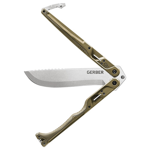 Gerber DoubleDown Folding QuadLock Machete - 6.75" 420HC Stonewashed Recurve Blade, OD Green Handles - 30-001533N Gerber DoubleDown Folding QuadLock Machete - 6.75" 420HC Stonewashed Recurve Blade, OD Green Handles - 30-001533N