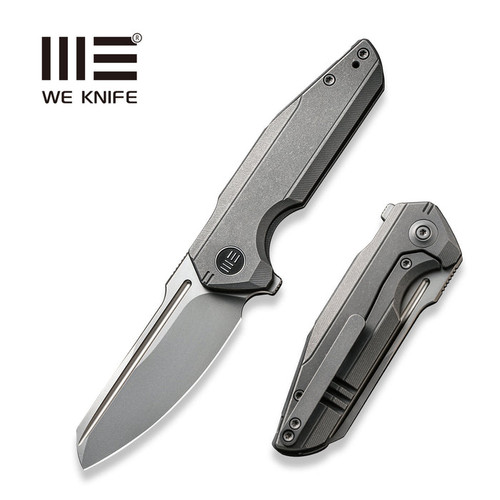 We Knife Company StarHawk Flipper Knife - 2.81" CPM-20CV Bead Blasted Sheepsfoot Blade, Gray Titanium Handles - WE21017-1