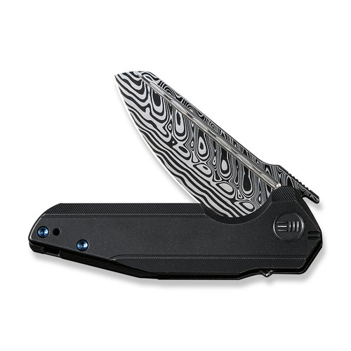 We Knife Company StarHawk Flipper Knife - 2.81" Hakkapella Damasteel Sheepsfoot Blade, Black Titanium Handles - WE21017-DS1 We Knife Company StarHawk Flipper Knife - 2.81" Hakkapella Damasteel Sheepsfoot Blade, Black Titanium Handles - WE21017-DS1