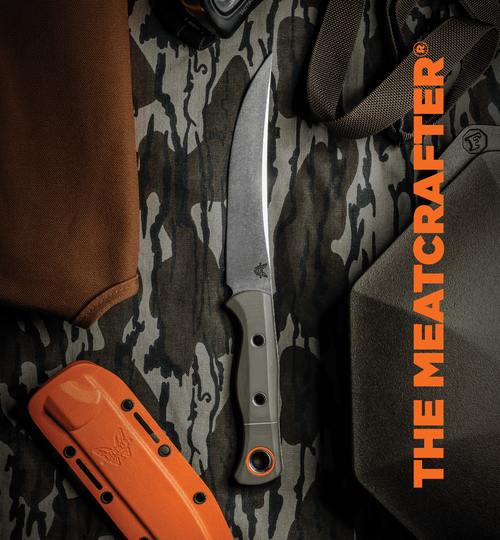 Benchmade Hunt Meatcrafter Fixed Blade Knife - 6.08" CPM-S45VN Stonewashed Trailing Point, OD Green G10 Handles, Boltaron Sheath - 15500-3 Benchmade Hunt Meatcrafter Fixed Blade Knife - 6.08" CPM-S45VN Stonewashed Trailing Point, OD Green G10 Handles, Boltaron Sheath - 15500-3