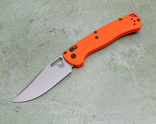 Benchmade Hunt Taggedout AXIS Folding Knife 3.5" CPM-154 Stonewashed Clip Point Blade, Orange Grivory Handles - 15535 Benchmade Hunt Taggedout AXIS Folding Knife 3.5" CPM-154 Stonewashed Clip Point Blade, Orange Grivory Handles - 15535
