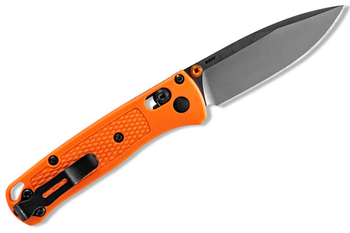 Benchmade Mini Bugout AXIS Folding Knife 2.82" S30V Satin Plain Blade, Orange Grivory Handles - 533 Benchmade Mini Bugout AXIS Folding Knife 2.82" S30V Satin Plain Blade, Orange Grivory Handles - 533