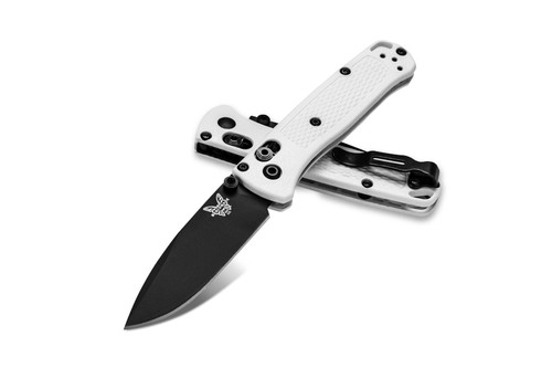 Benchmade Mini Bugout AXIS Folding Knife - 2.82" S30V Black DLC Plain Blade, White Grivory Handles - 533BK-1