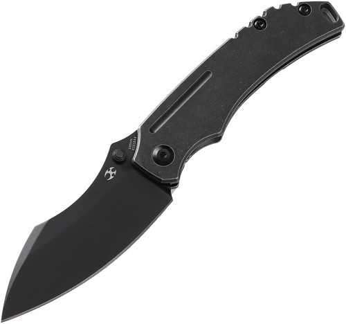 Kansept Knives Pelican EDC Folding Knife - 3" CPM-S35VN Blackwash Drop Point Blade, Black Titanium Handles - K1018A4