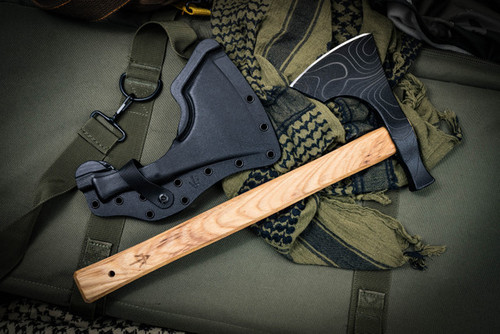 American Tomahawk Company Model 2 Topo Map Tomahawk - 15.25" Overall, Black Topo Map Head, Tennessee Hickory Handle, Kydex Sheath with MOC Straps American Tomahawk Company Model 2 Topo Map Tomahawk - 15.25" Overall, Black Topo Map Head, Tennessee Hickory Handle, Kydex Sheath with MOC Straps