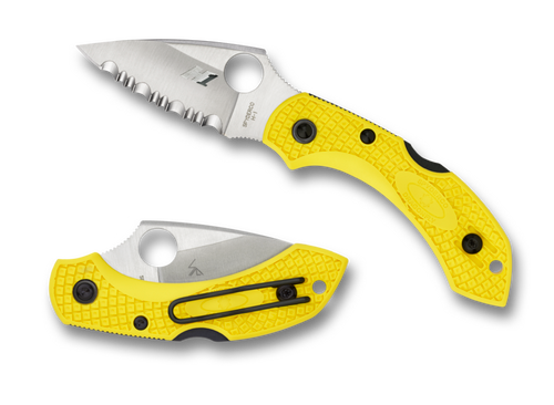 Spyderco Dragonfly 2 Salt Folding Knife - 2.25" H1 Satin Serrated Blade, Yellow FRN Handles - C28SYL2