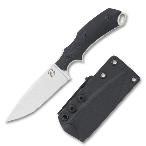 Bastinelli Creations Red V2 Fixed Knife - 4" Stonewashed N690CO Plain Blade, Black G10 Handles, Kydex Sheath Bastinelli Creations Red V2 Fixed Knife - 4" Stonewashed N690CO Plain Blade, Black G10 Handles, Kydex Sheath