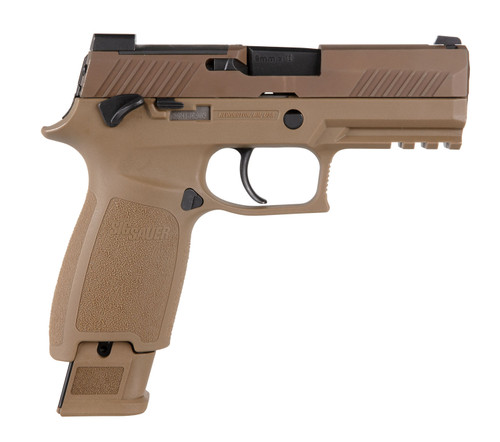 Sig Sauer 320CA9M18MS P320 M18 9mm Luger Caliber with 3.90" Barrel, 17+1 or 21+1 Capacity, Overall Coyote PVD Finish Stainless Steel, Picatinny Rail Frame, Serrated Slide & Polymer Grip