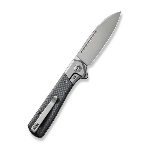 We Knife Company Soothsayer Flipper Knife - 3.48" CPM-20CV Bead Blasted Drop Point Blade, Bolstered Titanium Handles with Twill Carbon Fiber Scales - WE20050-1 We Knife Company Soothsayer Flipper Knife - 3.48" CPM-20CV Bead Blasted Drop Point Blade, Bolstered Titanium Handles with Twill Carbon Fiber Scales - WE20050-1