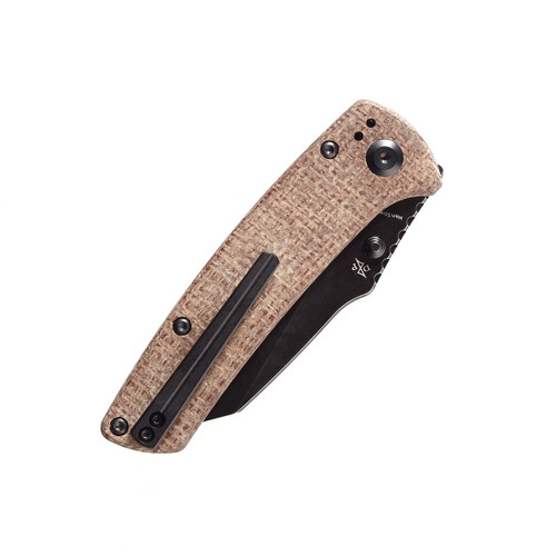 Kansept Knives Main Street Folding Knife - 3.36" 154CM Black Wharncliffe Blade, Natural Brown Micarta Handles - T1015A4 Kansept Knives Main Street Folding Knife - 3.36" 154CM Black Wharncliffe Blade, Natural Brown Micarta Handles - T1015A4