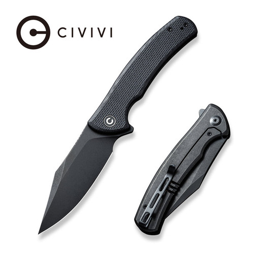 CIVIVI Knives Sinisys Flipper Knife - 3.7" 14C28N Black Stonewashed Clip Point Blade, Black G10 and Stainless Steel Handles - C20039-1