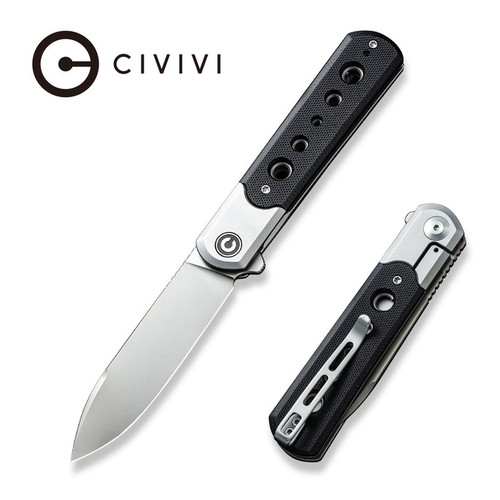 CIVIVI Knives Banneret Flipper Knife - 3.48" Nitro-V Bead Blasted Blade, Bolstered Stainless Steel Handles with Black G10 Scales - C20040D-2