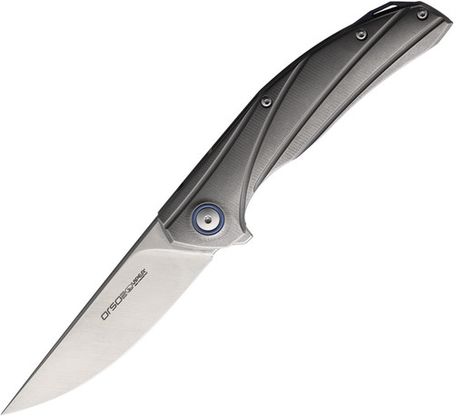 Viper Knives Orso 2 Flipper Knife - 3.43" LO-QPM 20-4 Stonewashed Straight Blade, Milled Stonewashed Titanium Handles - V5996TI