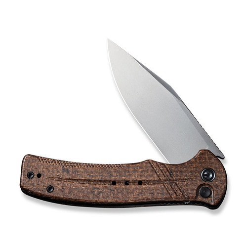 CIVIVI Knives Cogent Flipper Knife - 14C28N Bead Blast Plain Blade, Coarse Brown Micarta Handles - C20038D-6 CIVIVI Knives Cogent Flipper Knife - 14C28N Bead Blast Plain Blade, Coarse Brown Micarta Handles - C20038D-6