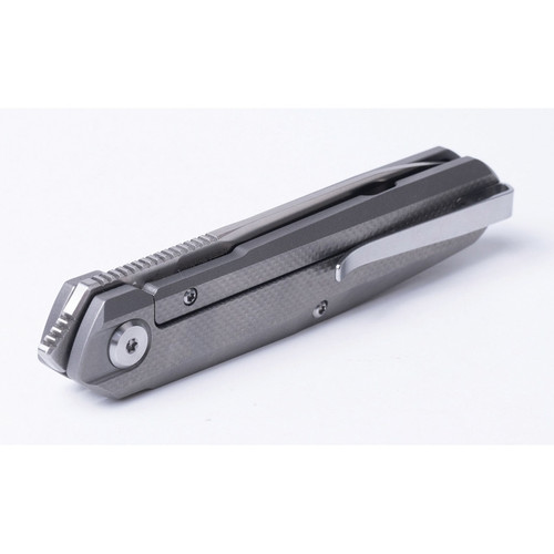 Real Steel Knives S5 Metamorph Compact Front Flipper Knife 3.07" M390 Blade, Gray Textured Titanium Handles - 7811T